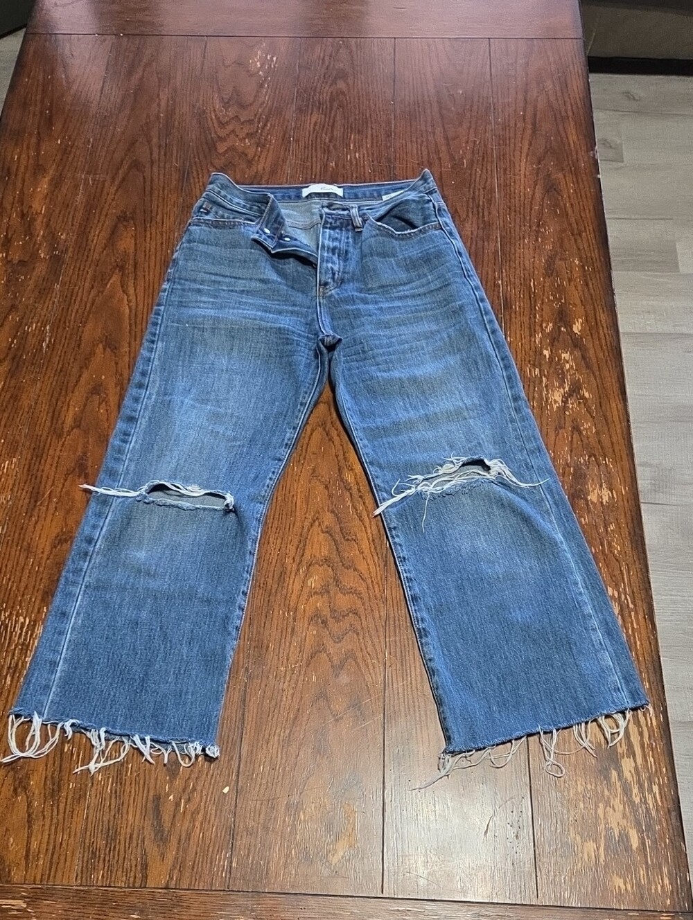 KanCan Blue Distressed Wide-Leg Jeans with Raw Hem